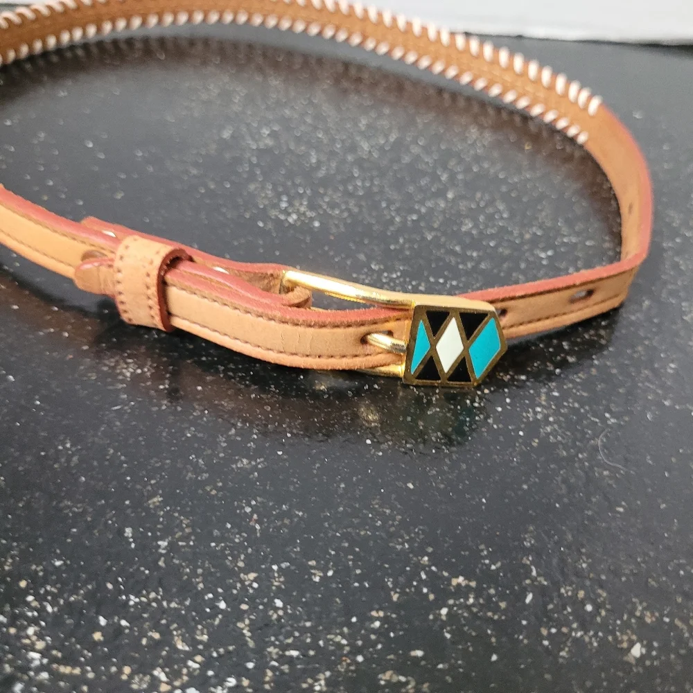 Vintage Brown Leather Beaded Women's Belt